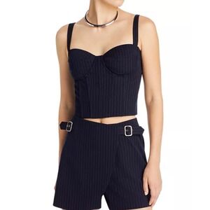 Aqua Pinstripe‎ Bustier Crop Top Sleeveless Lined Party Clubwear